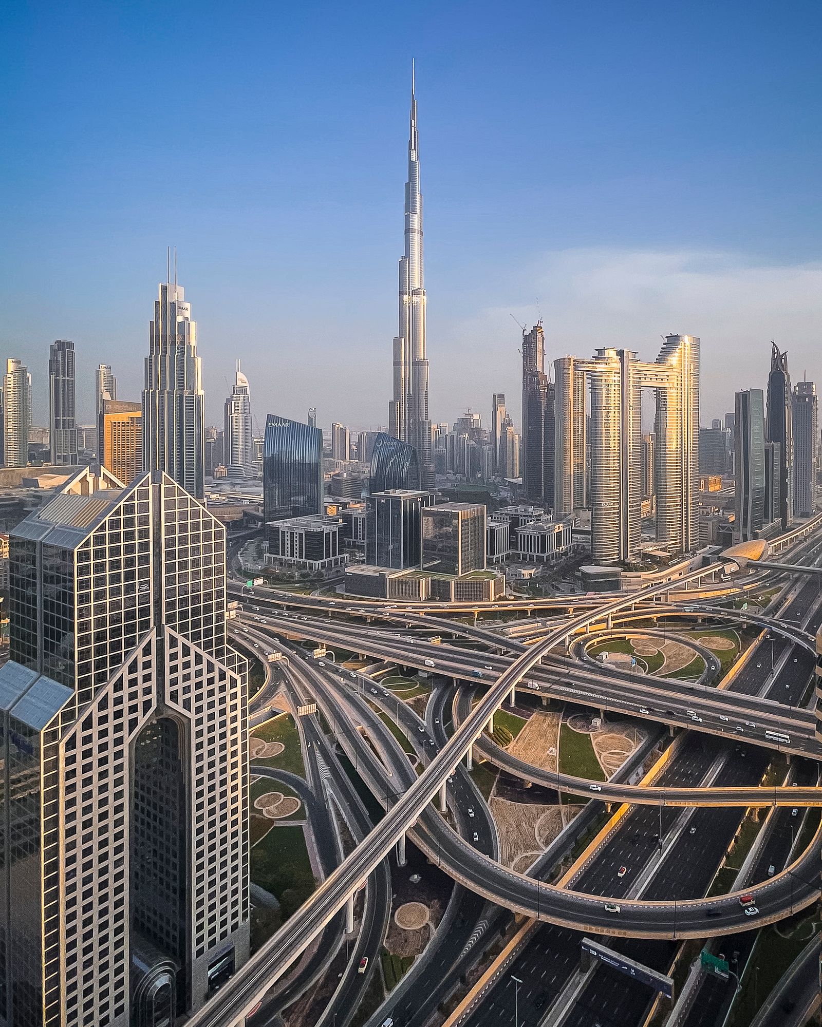 Aerial view of a major international business city skyline