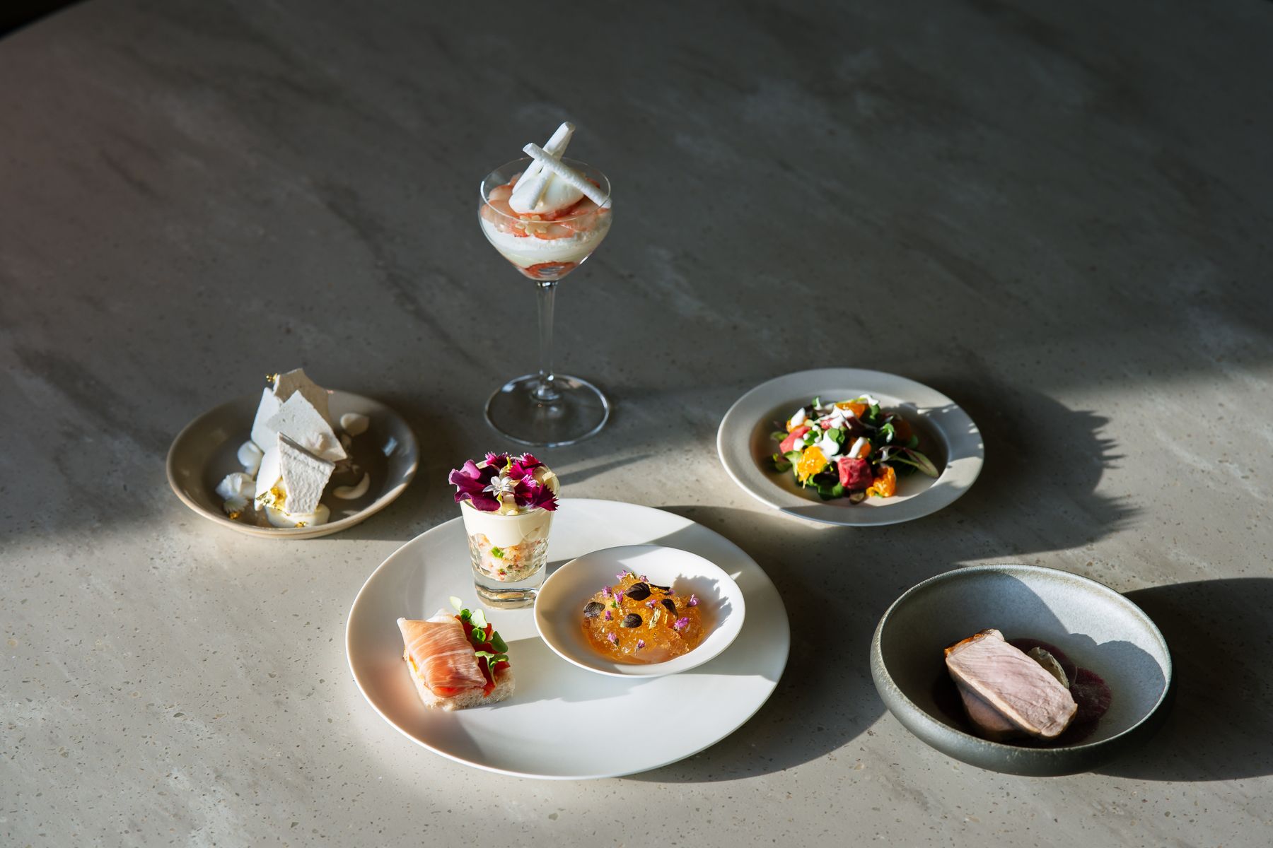 Elegantly plated fine dining dishes